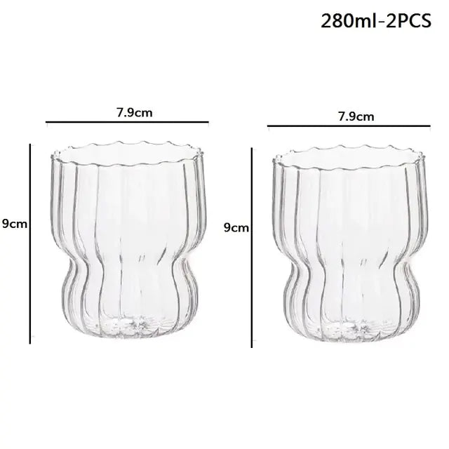 Taza de vidrio con rayas verticales resistente al calor para café, té y más